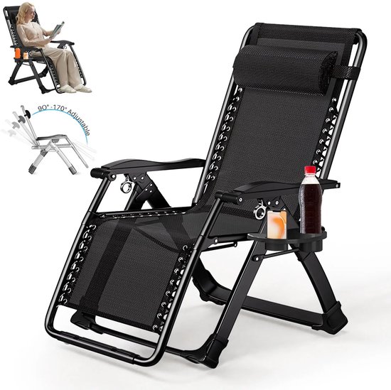 HOB Luxe Zero Gravity Stoel - Luxe Camping Ligstoel - Verstelbare Relaxstoel - Tuinstoel - Ligstoel - Ligbed - Opvouwbaar - Hoofdsteunkussen en Bekerhouder van hob — afbeelding 2