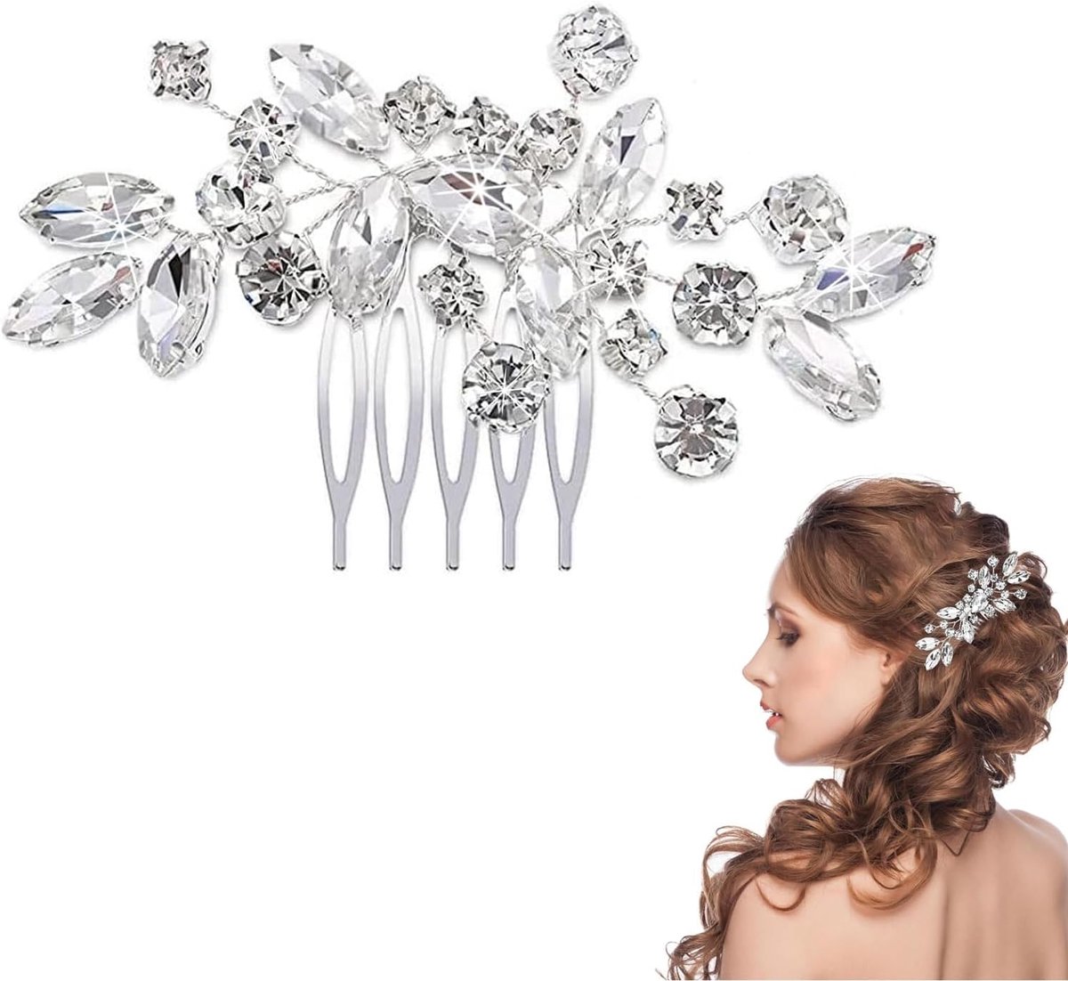 Bridal Haaraccessoires met Parel en Kristal Bladeren voor Bruiden - Zilverkleurig