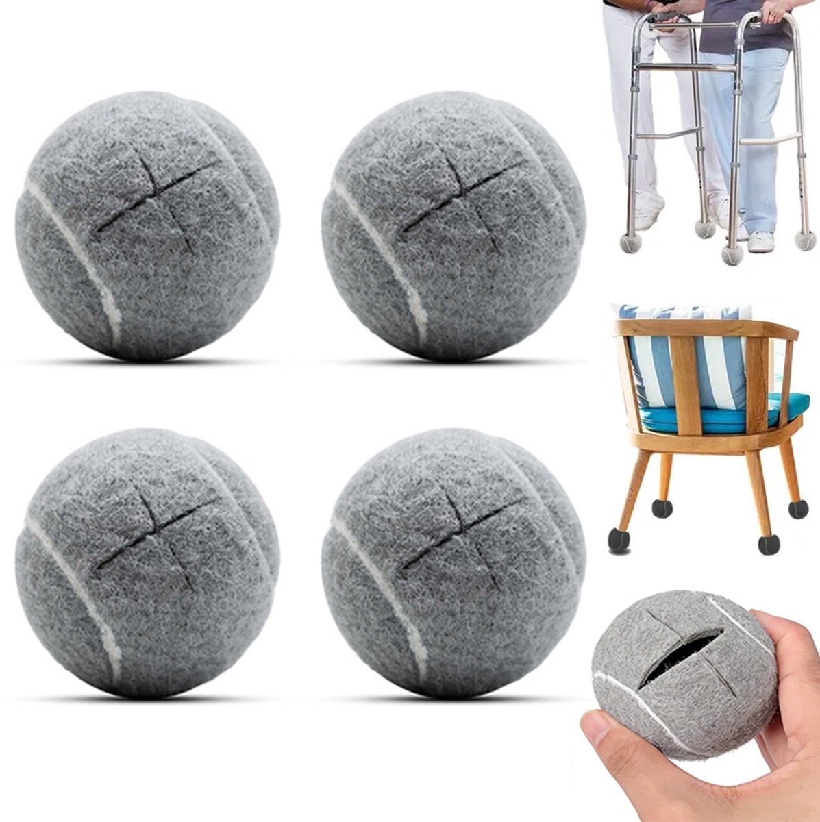 Namajunas - Rollatoraccessoires - Walker tennisballen - voorbehandelde tennisballen - universele - voor meubelpoten en vloerbescherming - Stoelpootdoppen - stoelpoot beschermers - Anti-Kras Vilt - Verwijdert geluid en krassen - 4 stuks