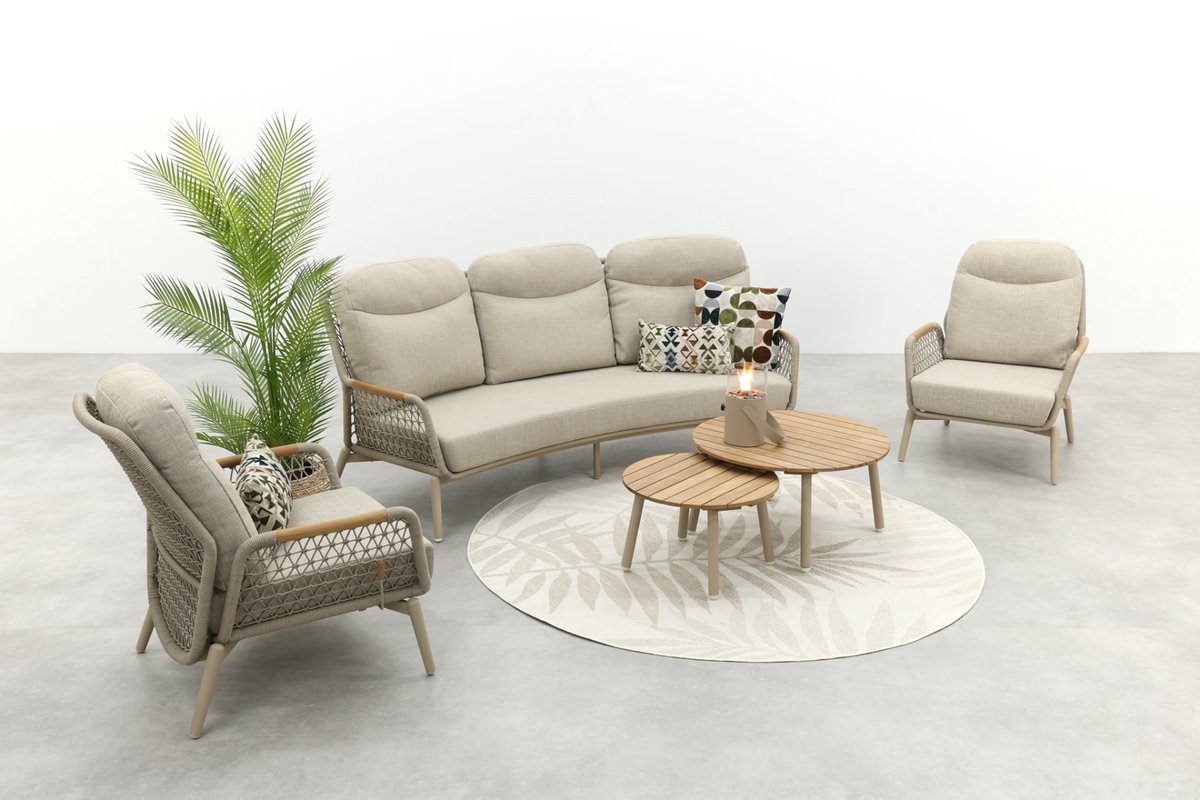 Bilbao/Mindo verstelbare rope stoel-bank loungeset - Latte/Teak