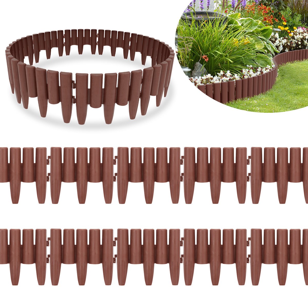 8.4m Kunststof Gazonrand Houtlook - Set van 30 stuks Borderrand - Bedrand Maairand Decoratief Bloembedrand Maaikant voor Tuinpalissade - Bruin