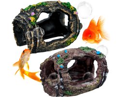 Ynkkvre - Aquariumdecoratie - gebroken vat decoratie set van 2 - schuilplaats voor vissen - hars - realistisch ontwerp - geschikt voor aquariums en visverblijven