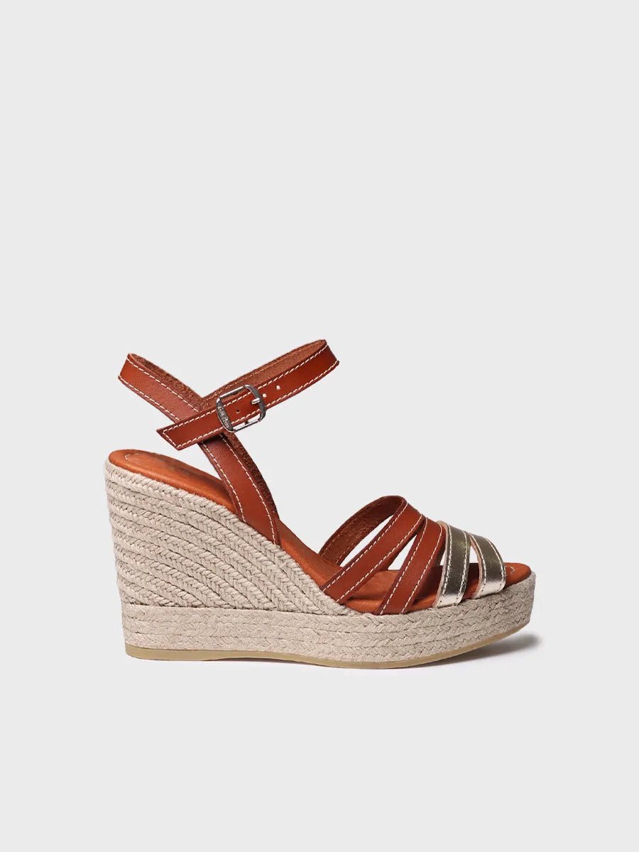 Open espadrille voor dames van platina leer met sleehak | OCTAVIA