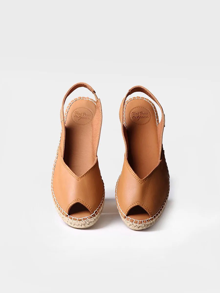 Dames leren espadrille met open neus en sleehak | BERNIA-P