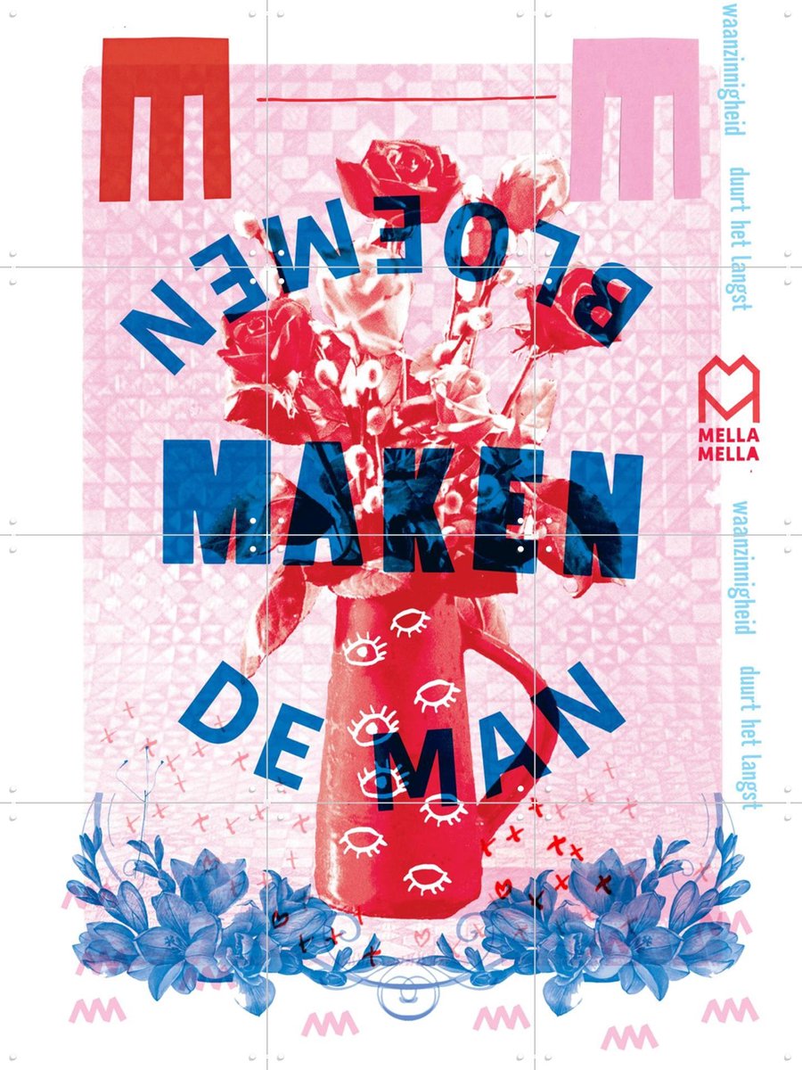 IXXI Bloemen maken de Man, Mella Mella - 60 x 80 cm - Gratis ophangtool - Grote wanddecoratie en posters - Houtsnede, Kleurrijk, Illustraties