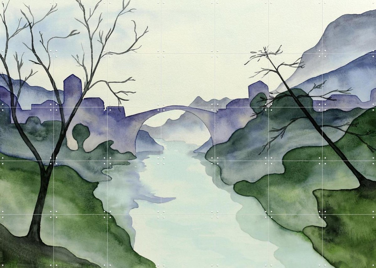 IXXI Village by the River, Natalie Bruns - 140 x 100 cm - Gratis ophangtool - Grote wanddecoratie en posters - Impressionisme, Aquarel, Woonkamer