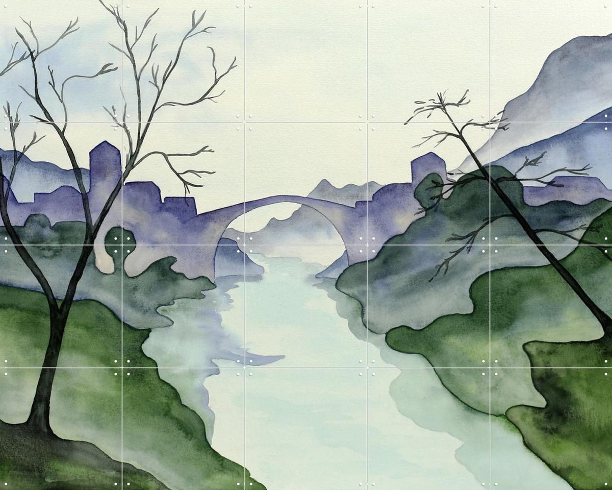 IXXI Village by the River, Natalie Bruns - 100 x 80 cm - Gratis ophangtool - Grote wanddecoratie en posters - Impressionisme, Aquarel, Woonkamer