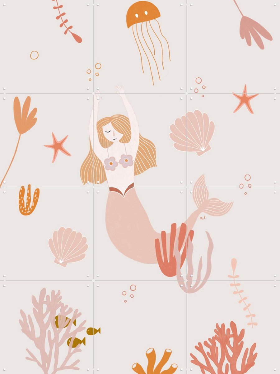 IXXI Mermaid, Menina Lisboa & Various - 60 x 80 cm - Gratis ophangtool - Grote wanddecoratie en posters - Speels, Illustraties, Fantasierijk, Grafisch