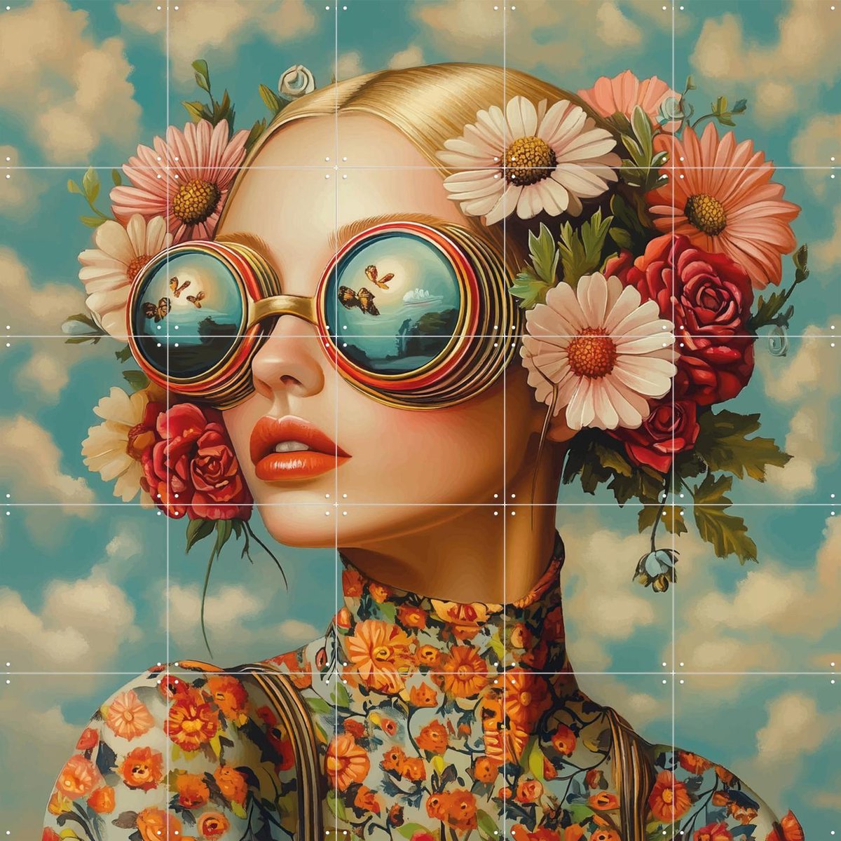 IXXI Floral symphony, Mirjam Duizendstra - 100 x 100 cm - Gratis ophangtool - Grote wanddecoratie en posters Woonkamer, Bloemen, Portretten