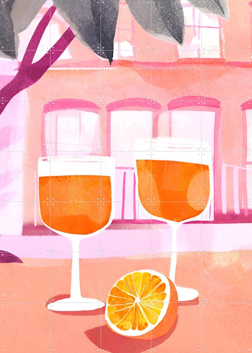 IXXI Outdoor Orange Refreshment, Ohkimiko & Various - 100 x 140 cm - Gratis ophangtool - Grote wanddecoratie en posters - Aquarel, Speels, Kleurrijk