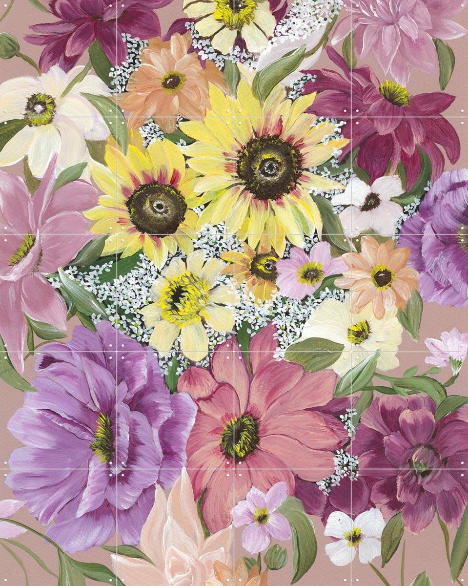 IXXI Bloom in Pink, Lens en penseel door Myrte - 80 x 100 cm - Gratis ophangtool - Grote wanddecoratie en posters - Schilderijen, Kleurrijk