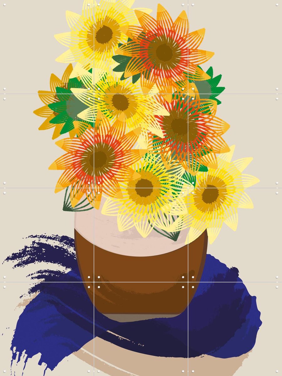 IXXI Sunflowers, Markus Laible & Van Gogh 21st Century - 60 x 80 cm - Gratis ophangtool - Grote wanddecoratie en posters - Illustraties, Kleurrijk