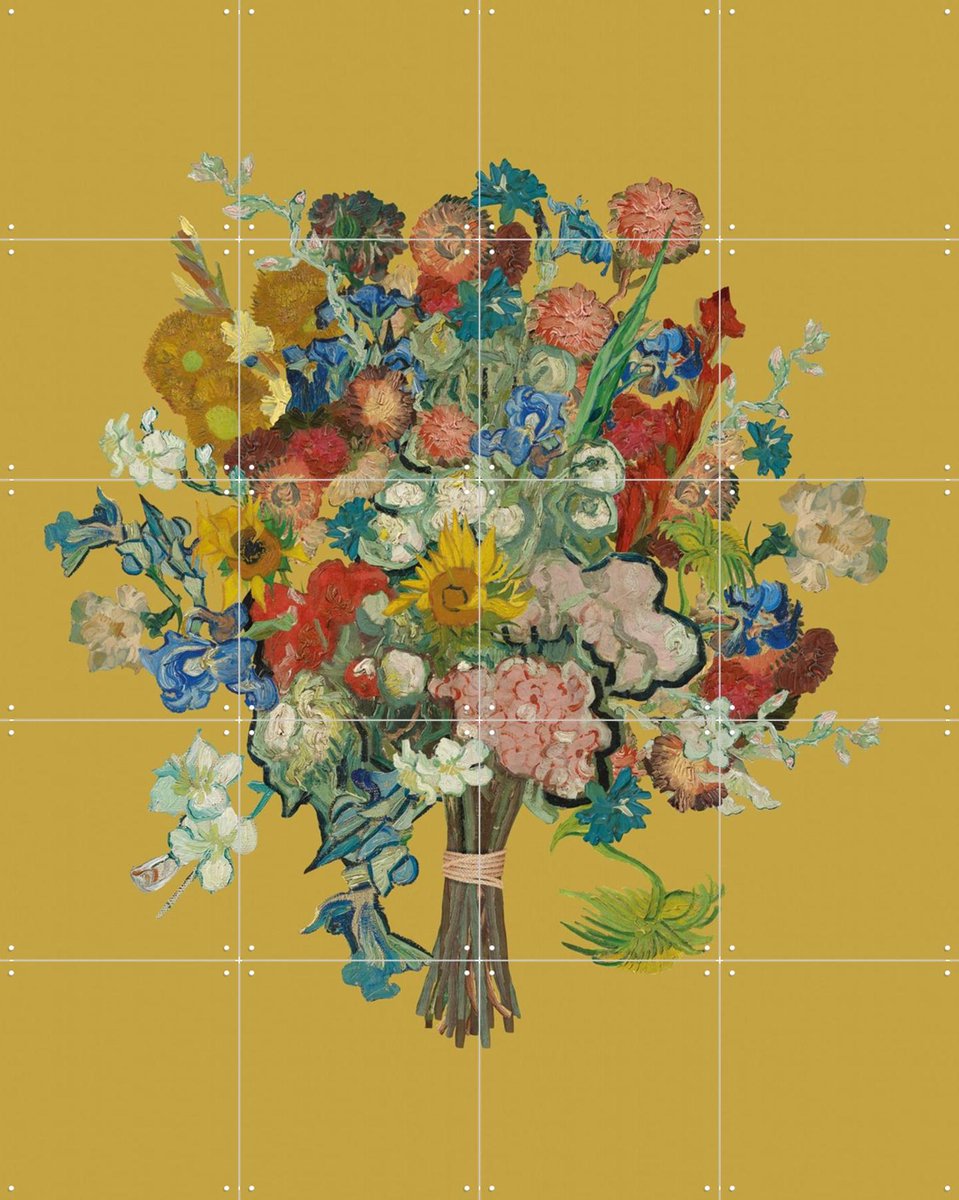 IXXI Vincent's bloemen - geel, Vincent van Gogh (1853 - 1890) & Van Gogh Museum - 80 x 100 cm - Gratis ophangtool - Grote wanddecoratie en posters -
