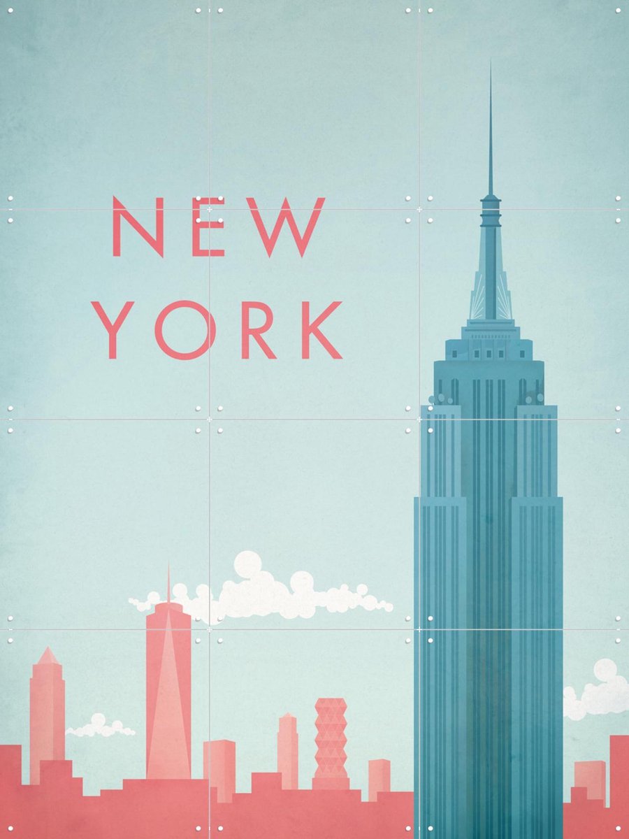 IXXI New York, Henry Rivers - 60 x 80 cm - Gratis ophangtool - Grote wanddecoratie en posters - Typografie, Illustraties, Geometrische Kunst