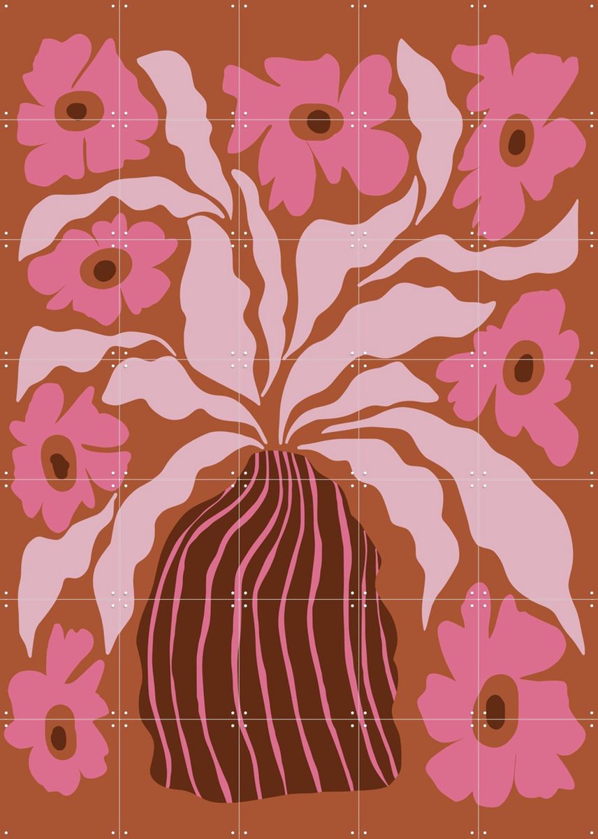 IXXI Mid-century Blooming Pot, Miho Art Studio & Various - 100 x 140 cm - Gratis ophangtool - Grote wanddecoratie en posters - Grafisch Ontwerp