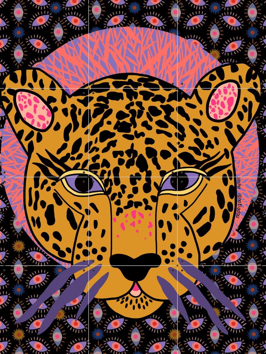 IXXI Jaguar, Sasha Ignatiadou - 60 x 80 cm - Gratis ophangtool - Grote wanddecoratie en posters - Speels, Pop art, Kleurrijk, Illustraties, Digitale