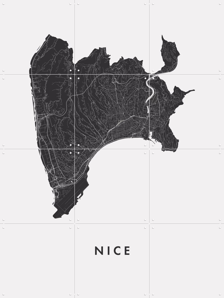 IXXI Nice City Map, Kunst in Kaart - 60 x 80 cm - Gratis ophangtool - Grote wanddecoratie en posters - Grafisch Ontwerp, Line art, Minimalisme