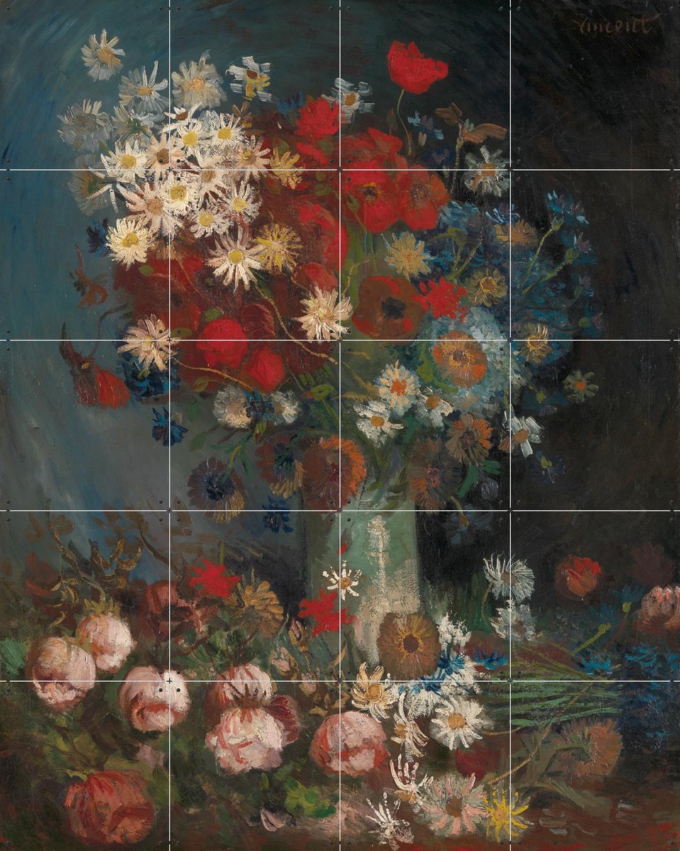 IXXI Stilleven met akkerbloemen en rozen, Vincent van Gogh (1853 - 1890) & Kröller-Müller Museum - 80 x 100 cm - Gratis ophangtool - Grote