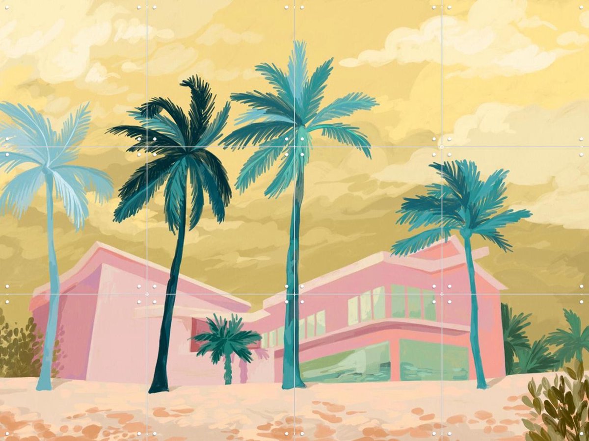 IXXI The Pink Beachhouse, Goed Blauw - 80 x 60 cm - Gratis ophangtool - Grote wanddecoratie en posters - Speels, Illustraties, Digitale Kunst