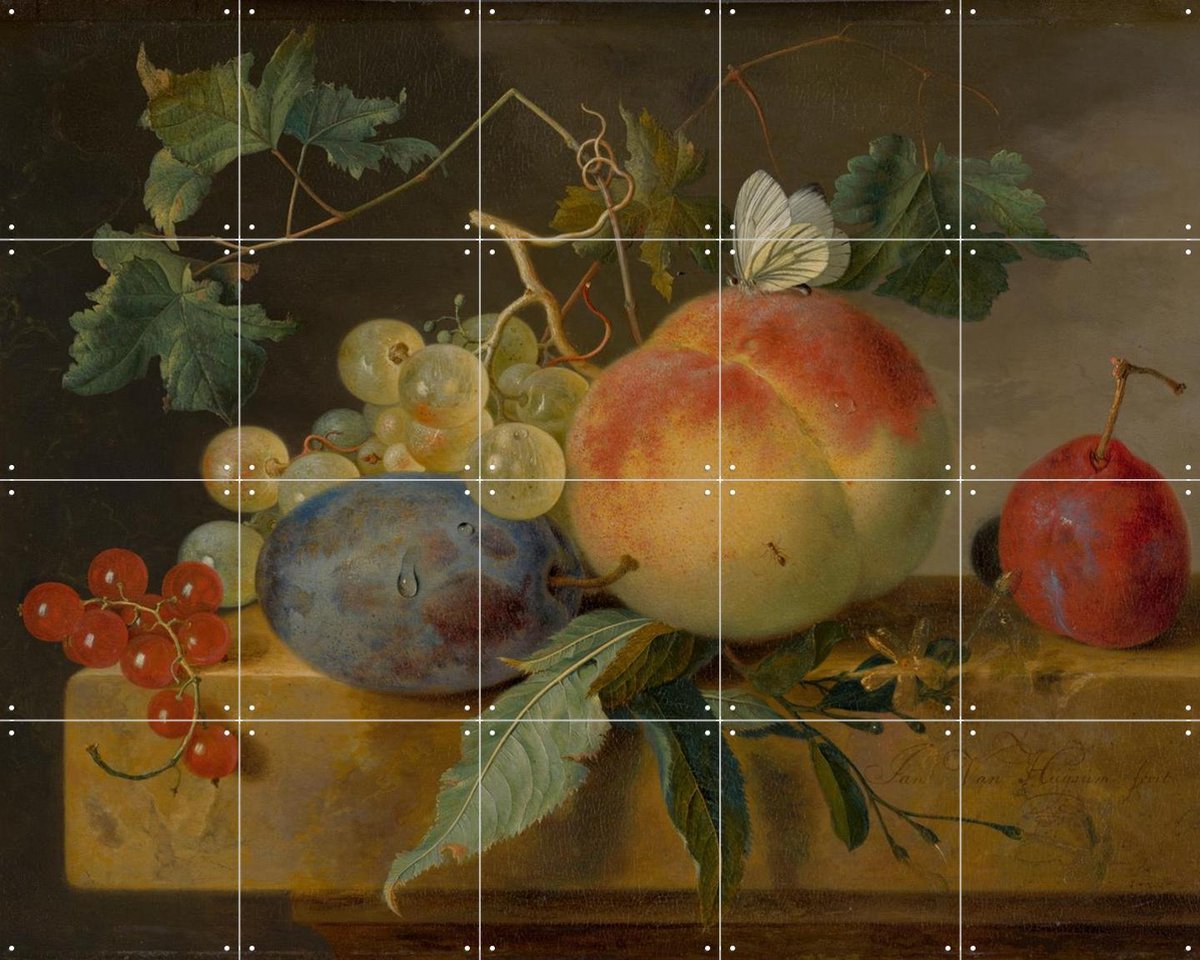 IXXI Fruitstilleven, Jan van Huysum & Mauritshuis - 100 x 80 cm - Gratis ophangtool - Grote wanddecoratie en posters - Klassiek, Naturalisme