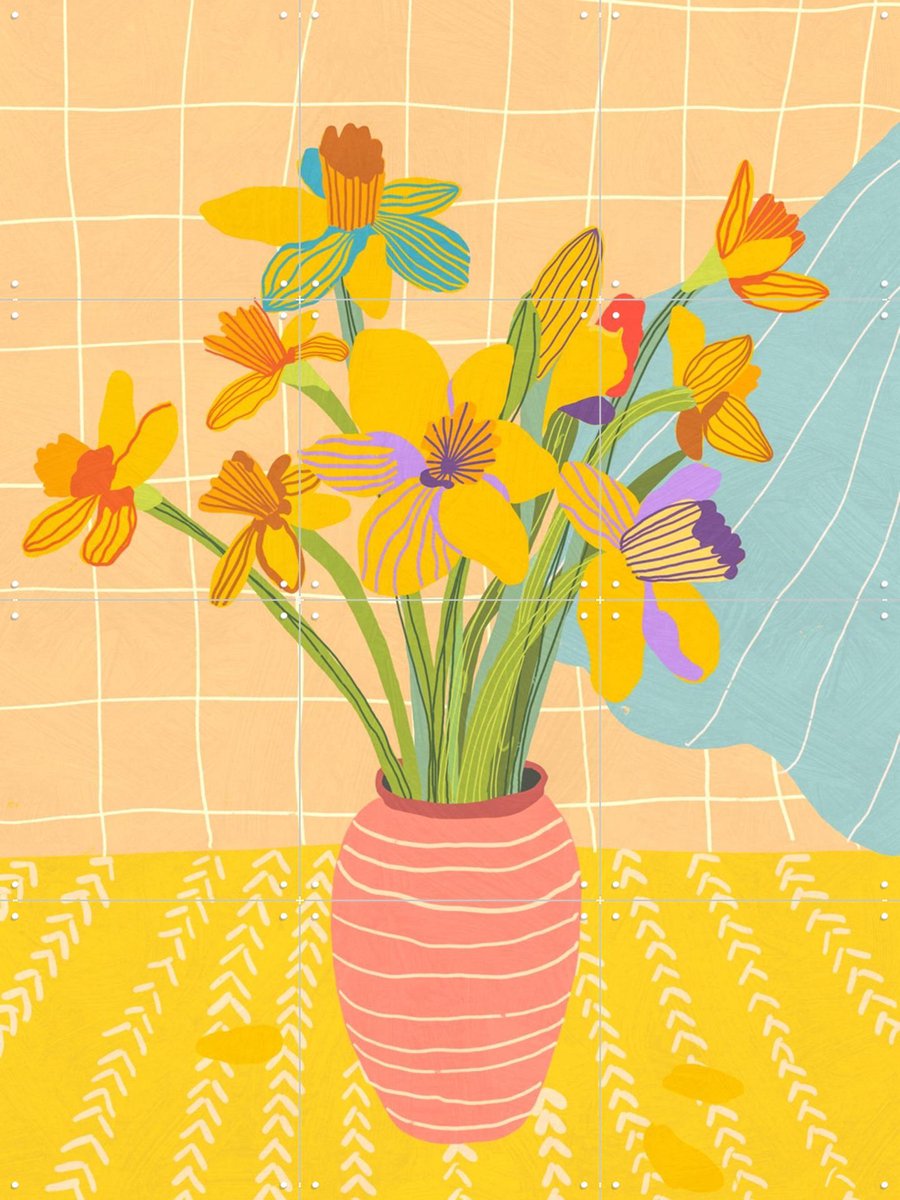 IXXI Daffodills, Gigi Rosado - 60 x 80 cm - Gratis ophangtool - Grote wanddecoratie en posters - Grafisch Ontwerp, Illustraties, Speels, Kleurrijk