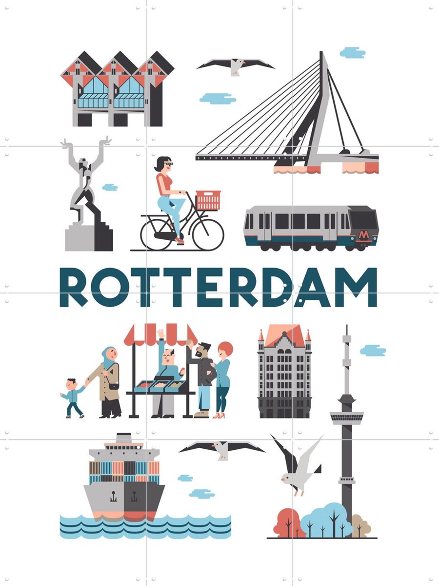IXXI Rotterdam, Jochem Coenen & Kunst in Kaart - 60 x 80 cm - Gratis ophangtool - Grote wanddecoratie en posters - Illustraties, Grafisch Ontwerp