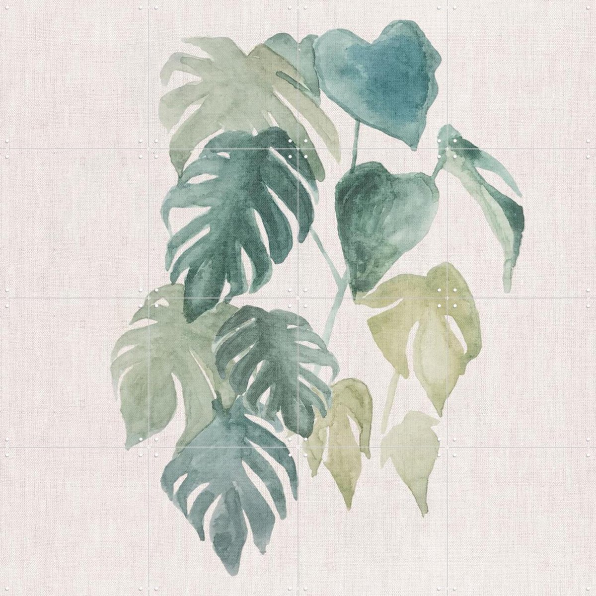 IXXI Tropical jungle watercolour palm leaves II, Bloomery Decor - 80 x 80 cm - Gratis ophangtool - Grote wanddecoratie en posters - Illustraties
