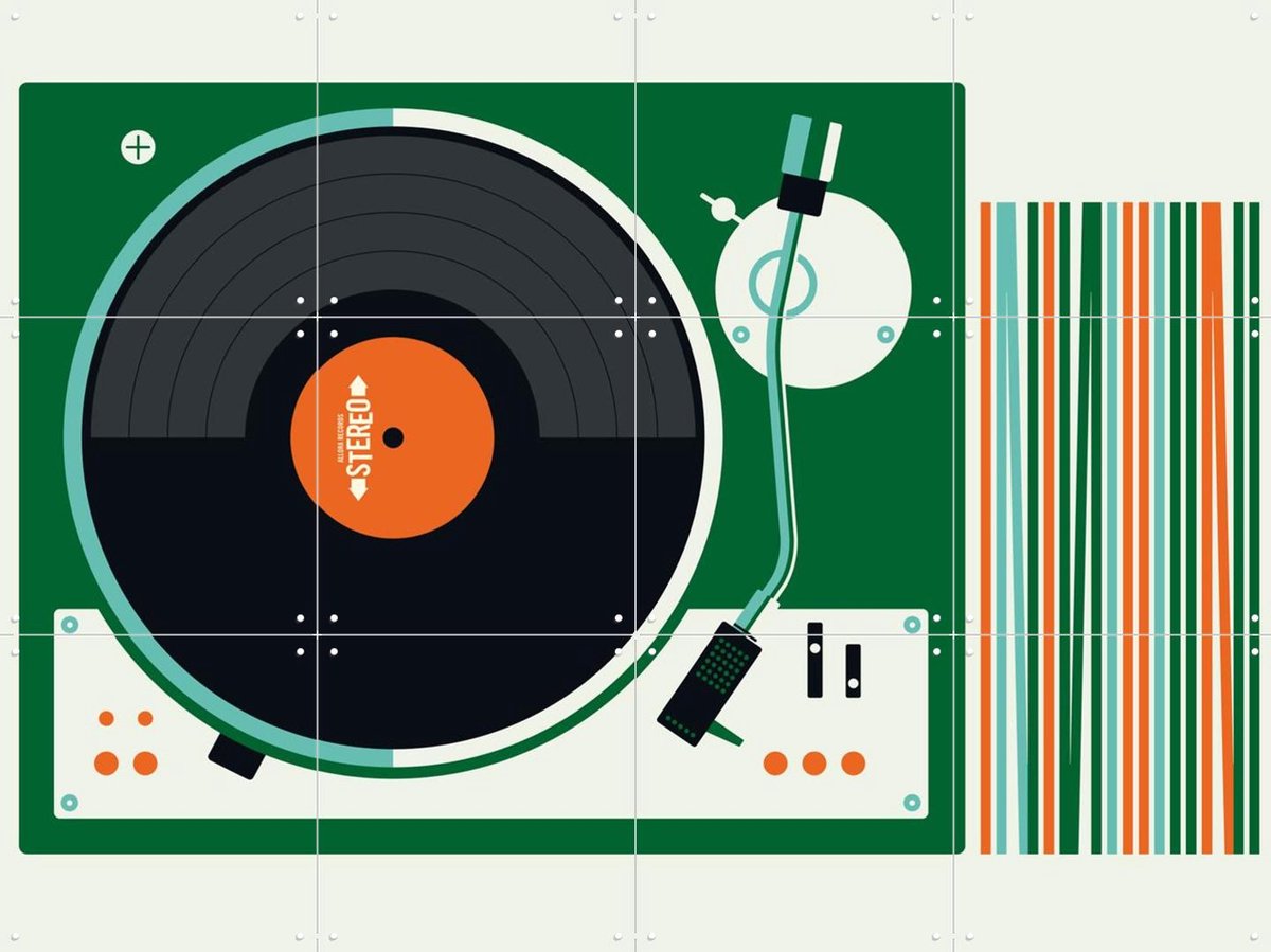 IXXI Record Player, Bo Lundberg - 80 x 60 cm - Gratis ophangtool - Grote wanddecoratie en posters - Vintage, Illustraties, Minimalisme, Kleurrijk