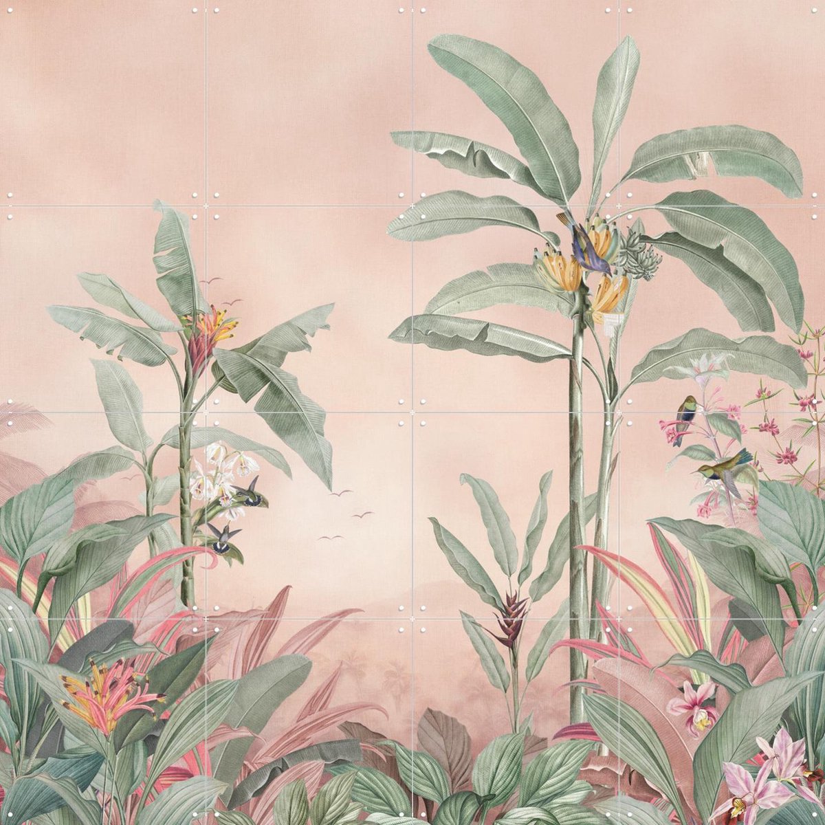 IXXI Vintage Jungle Panorama, Bloomery Decor - 80 x 80 cm - Gratis ophangtool - Grote wanddecoratie en posters - Vintage, Naturalisme, Aquarel