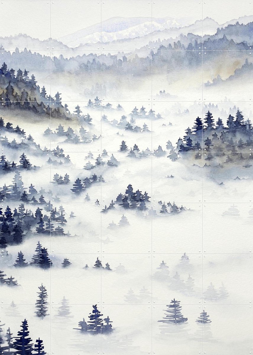 IXXI Foggy Landscape, Natalie Bruns - 100 x 140 cm - Gratis ophangtool - Grote wanddecoratie en posters - Minimalisme, Impressionisme, Naturalisme