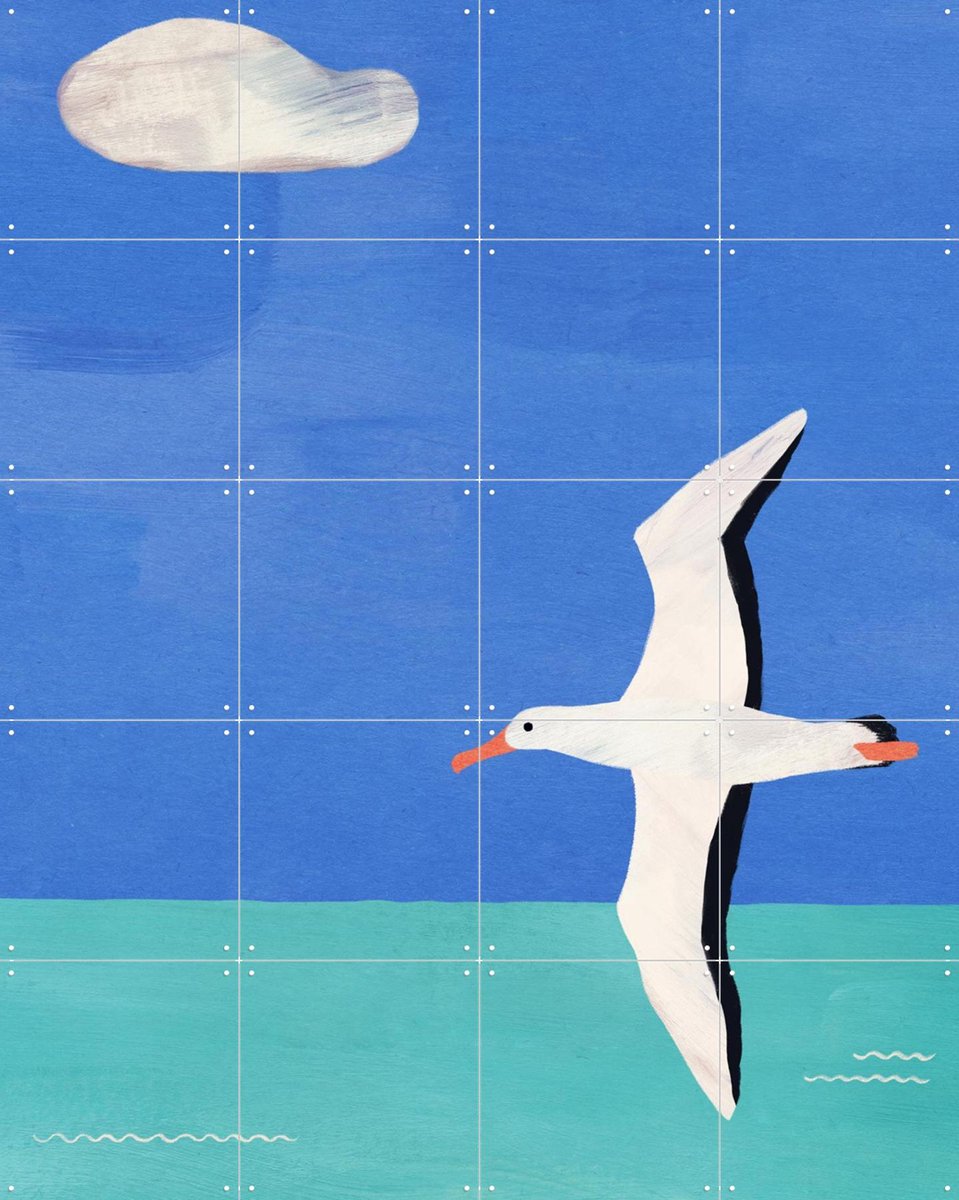 IXXI Albatross, Ocean and Cloud, Henry Rivers - 80 x 100 cm - Gratis ophangtool - Grote wanddecoratie en posters - Kleurrijk, Illustraties, Speels