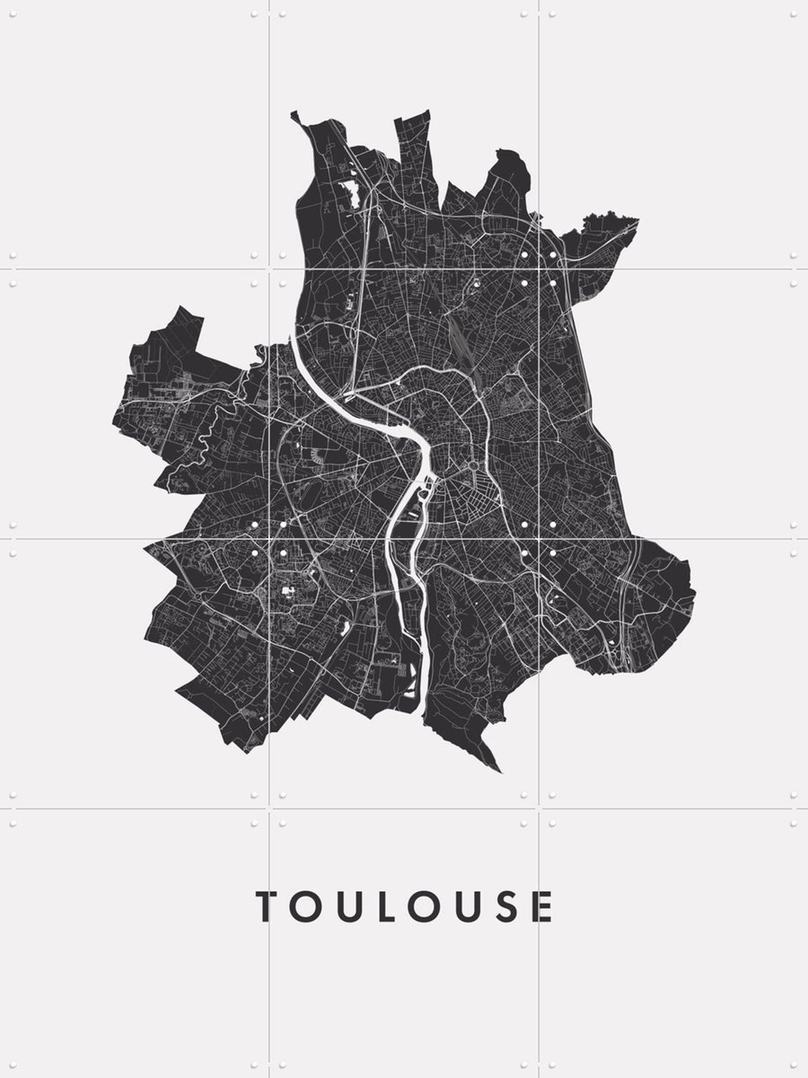IXXI Toulouse City Map, Kunst in Kaart - 60 x 80 cm - Gratis ophangtool - Grote wanddecoratie en posters - Digitale Kunst, Line art, Abstract