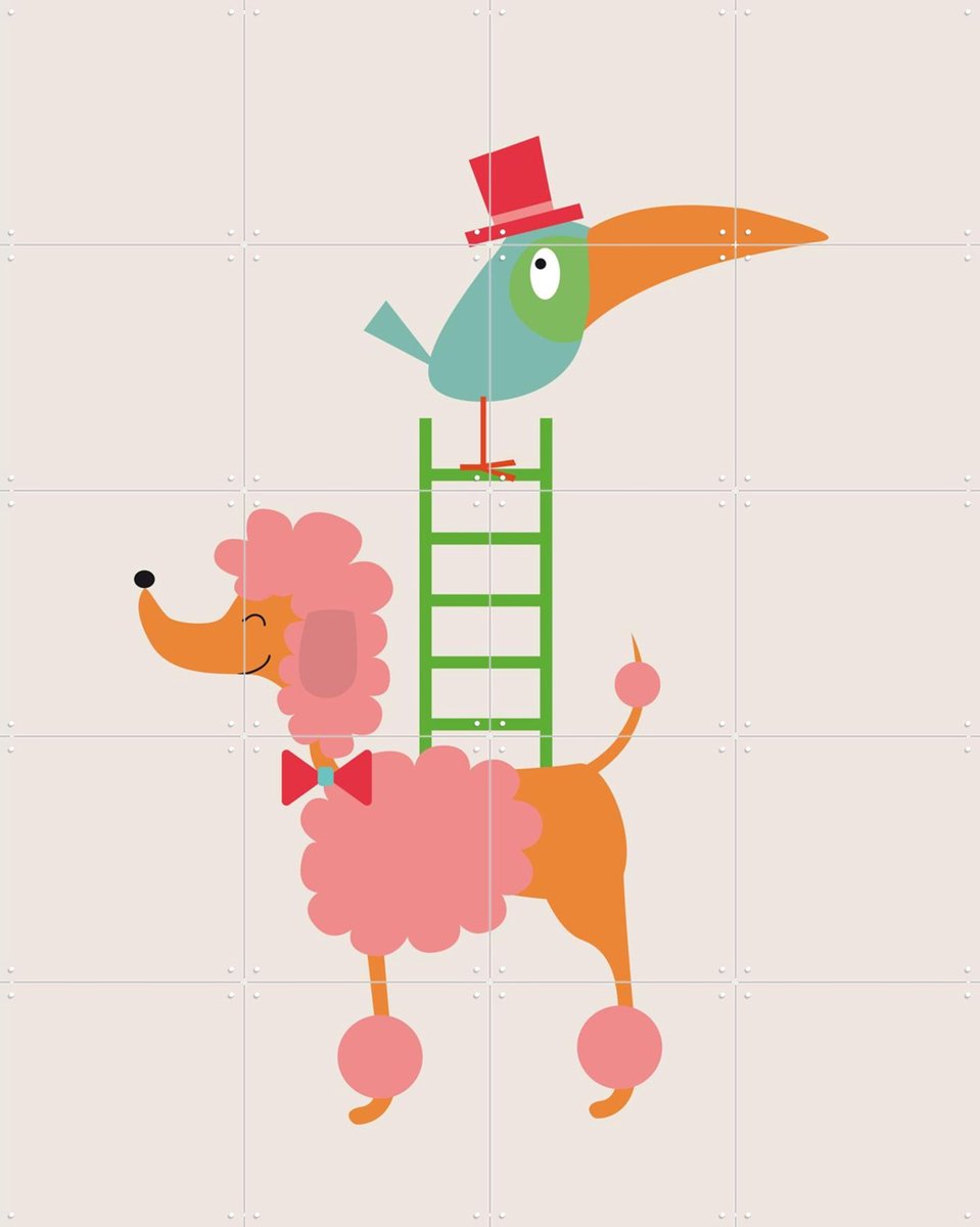 IXXI Stacked Poodle, Jetske Kox - 80 x 100 cm - Gratis ophangtool - Grote wanddecoratie en posters - Cartoonesk, Illustraties, Speels, Kleurrijk