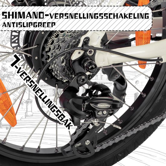 SAXXX Foldi Comfort - Elektrische Fiets - 95% Vooraf Geassembleerd Vouwfiets - 410Wh uitneembare accu - 80 km Actieradius - Shimano Nexus 7-versnellingssysteem - Achterwielmotor 250W - 20 x 2.3" CST - Mechanische schijfrem - Wit van Saxxx — afbeelding 4