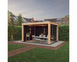 Douglas overkapping, 300 x 400, met zwarte achterwand en twee zijwanden, Westwood Modern