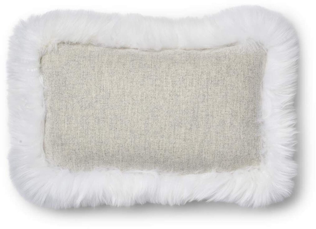 Sheepskin House Wollen Kussen - LW rand - 34x52 cm Silver/Ivory