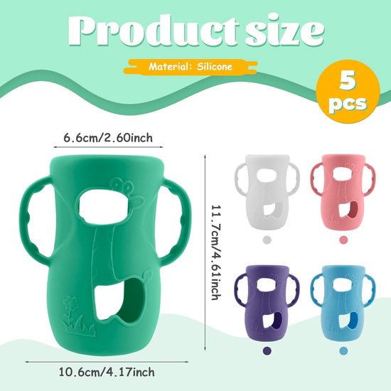Pack of 5 Silicone Flesbeugels voor Avent Natural Glazen Flessen, BPA-vrij, Compatibel met Baby Flessen, Gemakkelijk Vasthouden, Veilig en Duurzaam, Set van 5 in Verschillende Kleuren — afbeelding 2