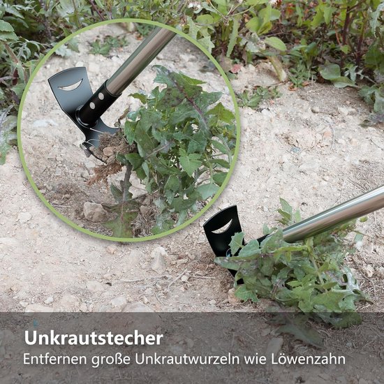 Onkruidsteker met Lange Steel - 160cm Onkruidverwijderaar - 2-in-1 Onkruidhark & Tuinschoffel Combinatie - Tuingereedschap voor Tuin, Terras, Gazon - Zwart/Groen - 1 Stuk — afbeelding 2