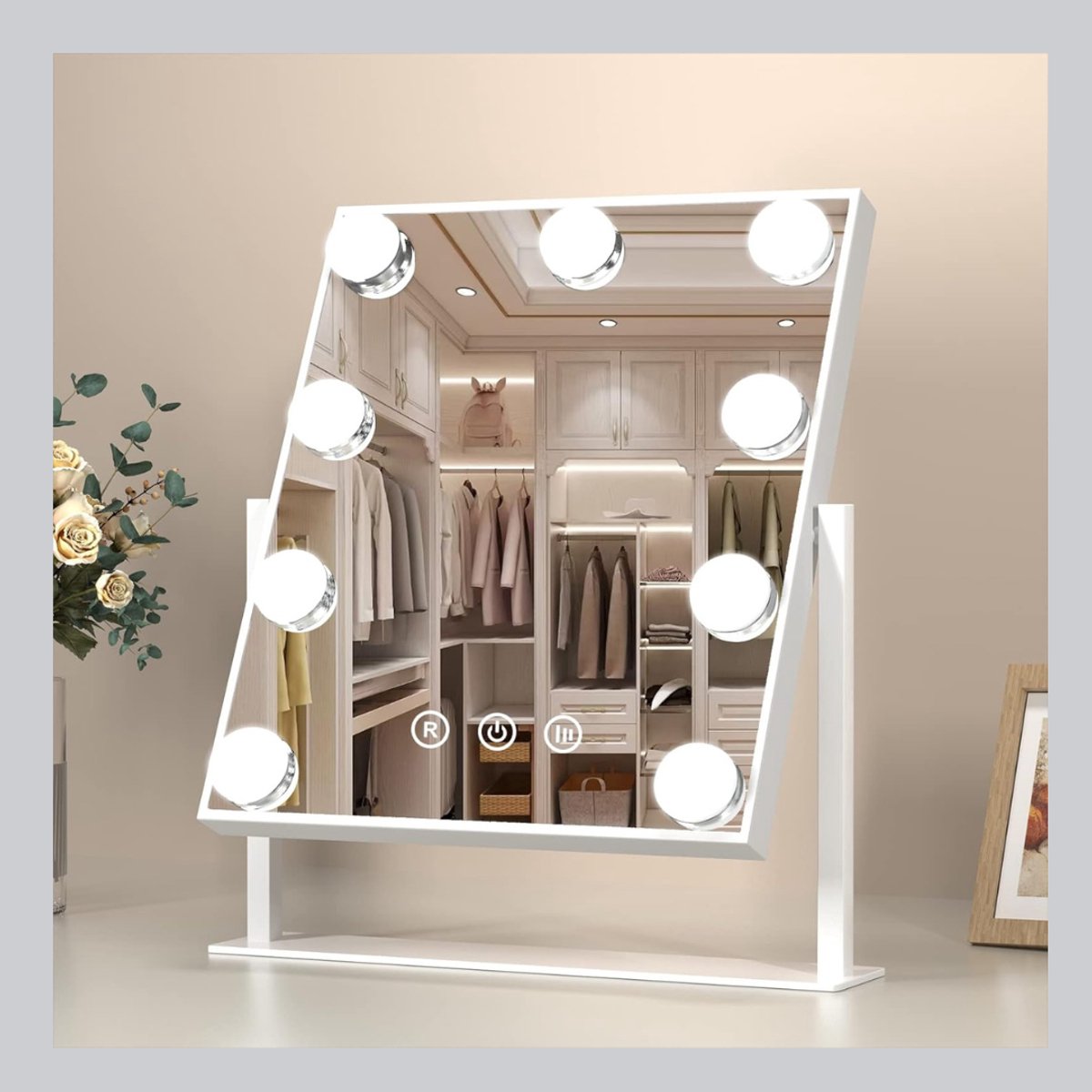 DYNA® Hollywood Make Up Spiegel met Verlichting - Zonder Rand - Drie Lichtstanden - Draaibaar - Wit - 41cm x 37cm x 10cm