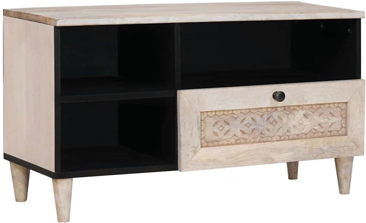 vidaXL - TV - Eenheden - met - lade - met - plank - Wit - 80 - x - 33 - x - 46 - cm - Bewerkt - hout