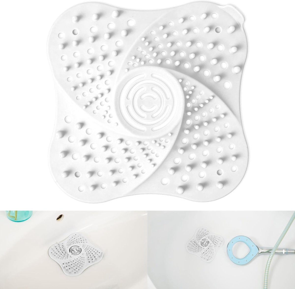 Afvoerzeefje - Haarvanger Douche - Verstoppen Voorkomen - 4 Sterke Zuignappen - 13 x 13 cm - Wit