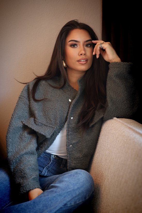 Veste Getdrezzed - Taille : L/XL - Blouson bomber en teddy avec fermeture à boutons-pression kaki