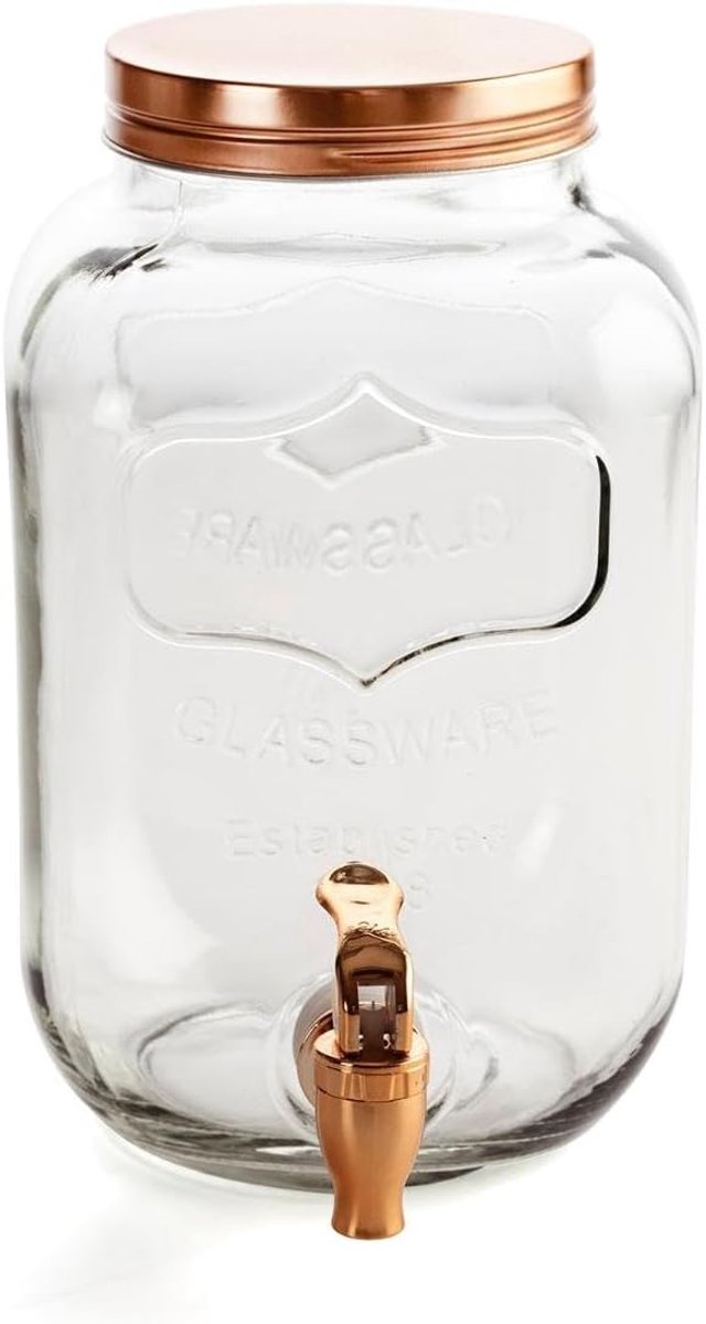 Drankdispenser met Kraan en Deksel - Reliëfglas - 3 Liter Inhoud