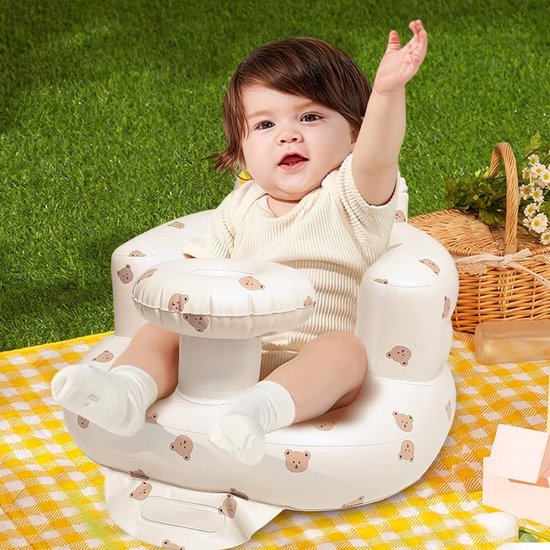Opblaasbare baby stoel - Zitje voor dreumes - Veilig spelen - Met ingebouwde pomp - 50x50x37 cm - Bruine beer van Merkloos — afbeelding 3