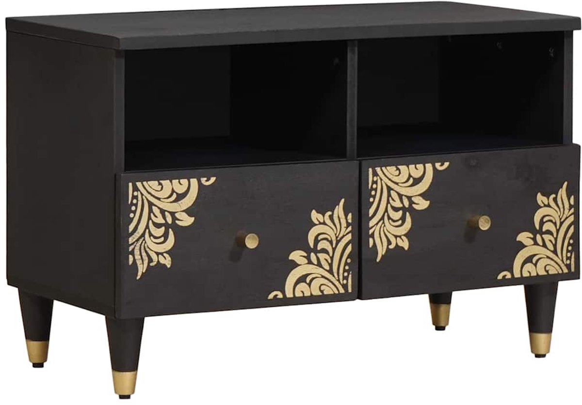 vidaXL - TV - Kast - met - lade - Zwart - 70 - x - 33 - x - 46 - cm - Massief - Mango - Hout