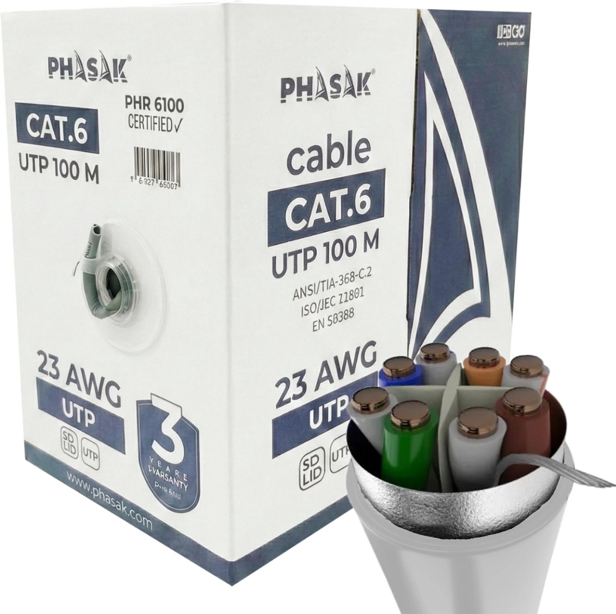 PHASAK PHR 6312 netwerkkabelhaspel beveiligde netwerken Cat6 FTP AWG23 CCA LSZH 1Gbps 305m