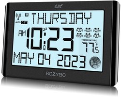 Digitale Dag & Nachtklok met 6 Alarmen: Slimme Wandklok/Tafelklok met Binnentemperatuur en Automatische Tijdcorrectie