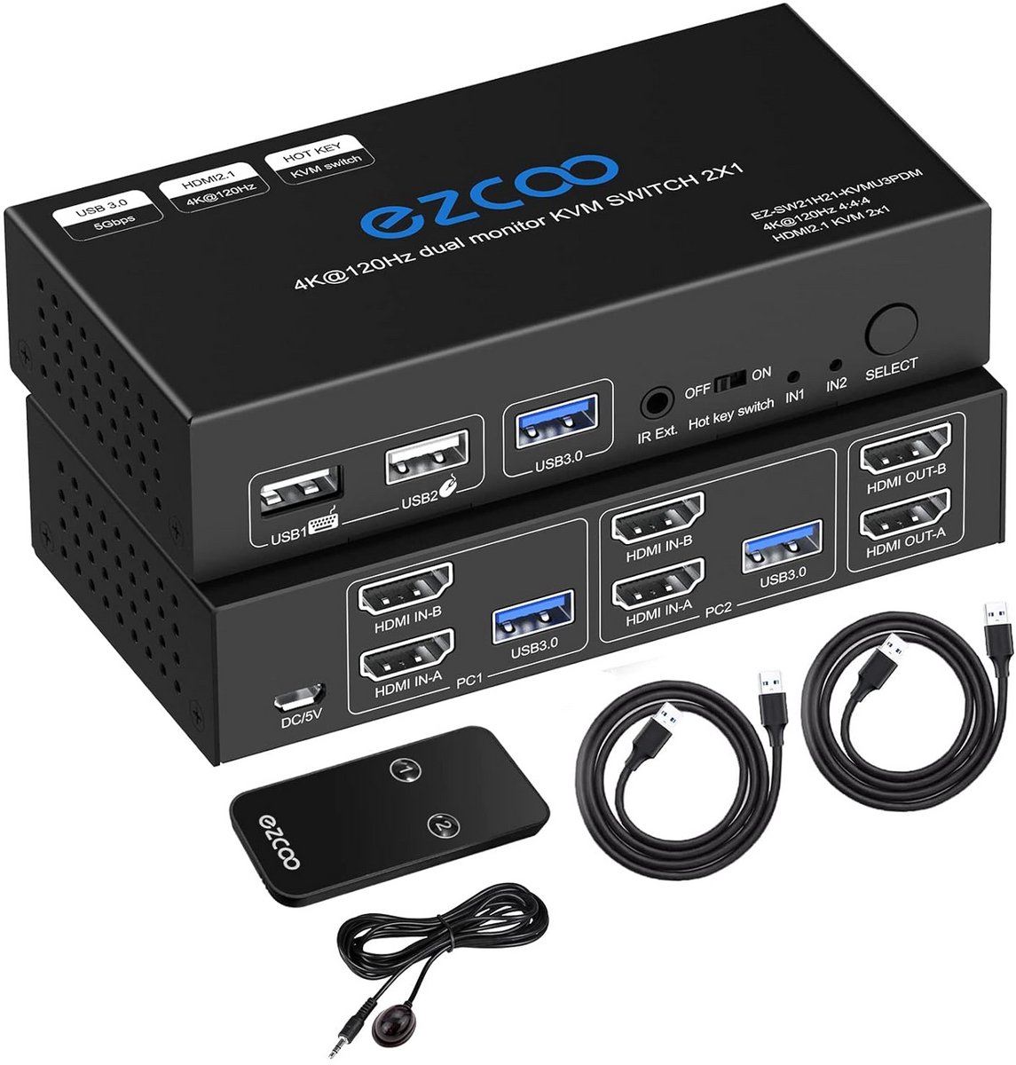 8K 60Hz 4K 120Hz HDMI 2.1 KVM Switch 2 poorten dual monitor met USB 3.0 hotkey schakelaar voor 2 pc's