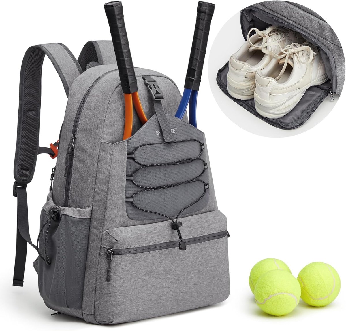 Sporttas - Outdoor rugzak - Sportuitrusting vervoeren - Gescheiden schoenenvak - Voor 4 rackets - Grijs