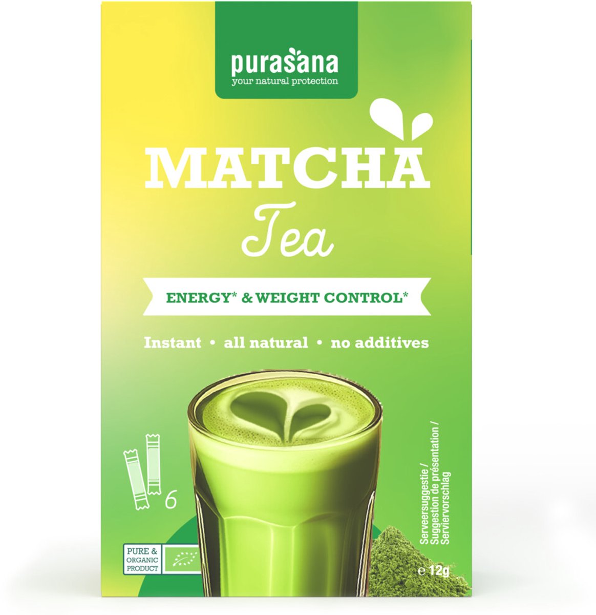 Purasana - Matcha tea BIO - 6 x 6 x 2 gr - Voordeelverpakking